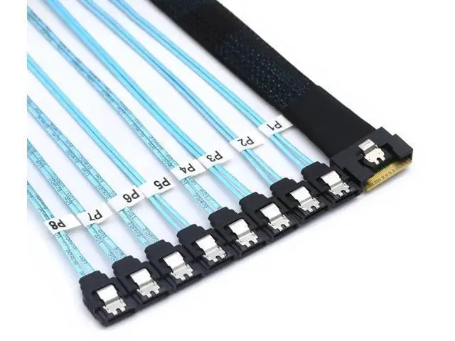 Alt view image 3 of 6 - PCIE Slimline SAS SFF8654 8I to 8×SATA Hard Drive Cable, 32AWG Copper, FullHousing AntiMisplug Design, 24G HighSpeed Server Harness, 0.8M/31.49in