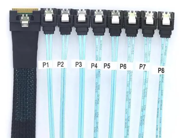 Alt view image 5 of 6 - PCIE Slimline SAS SFF8654 8I to 8×SATA Hard Drive Cable, 32AWG Copper, FullHousing AntiMisplug Design, 24G HighSpeed Server Harness, 0.8M/31.49in