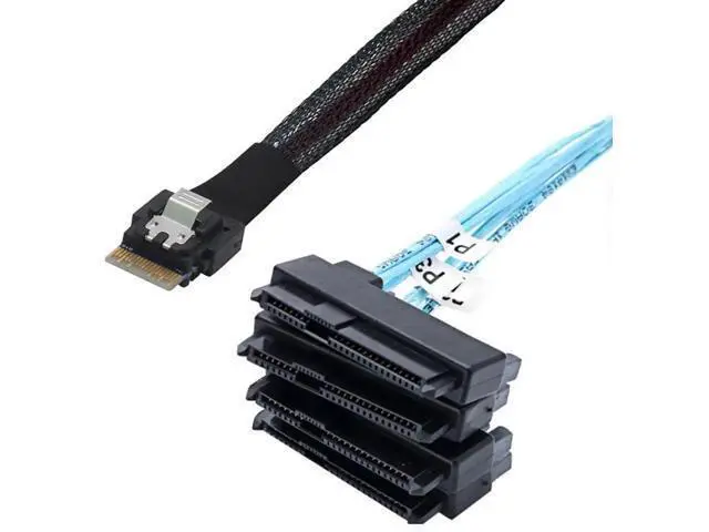 Alt view image 2 of 6 - PCIe Slimline SAS 4.0 38Pin SFF8654 4i to SAS SFF8482 2in1 Server Cable with SATA Power, 30AWG 24Gbps HighSpeed Copper Wire Harness, 1m/39.37in