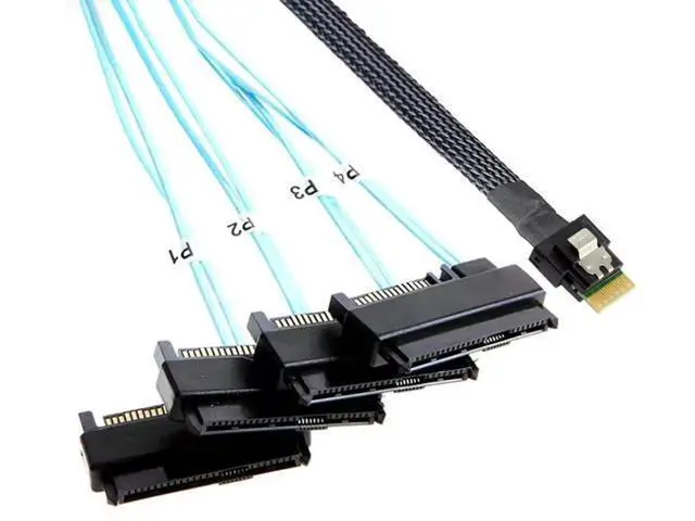 Alt view image 3 of 6 - PCIe Slimline SAS 4.0 38Pin SFF8654 4i to SAS SFF8482 2in1 Server Cable with SATA Power, 30AWG 24Gbps HighSpeed Copper Wire Harness, 1m/39.37in