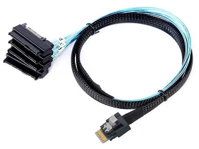 Alt view image 4 of 6 - PCIe Slimline SAS 4.0 38Pin SFF8654 4i to SAS SFF8482 2in1 Server Cable with SATA Power, 30AWG 24Gbps HighSpeed Copper Wire Harness, 1m/39.37in