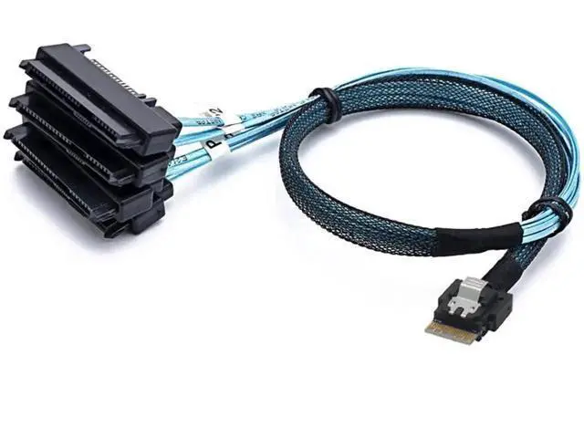 Alt view image 5 of 6 - PCIe Slimline SAS 4.0 38Pin SFF8654 4i to SAS SFF8482 2in1 Server Cable with SATA Power, 30AWG 24Gbps HighSpeed Copper Wire Harness, 1m/39.37in