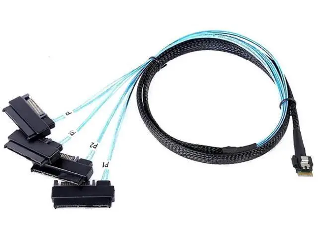 Alt view image 6 of 6 - PCIe Slimline SAS 4.0 38Pin SFF8654 4i to SAS SFF8482 2in1 Server Cable with SATA Power, 30AWG 24Gbps HighSpeed Copper Wire Harness, 1m/39.37in