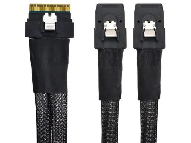 Alt view image 2 of 5 - Slim SAS SFF8654 8i to Dual Mini SAS 4X SFF8087 Internal Server Cable, 12Gbps HighSpeed 32AWG Data Cord, 10 Ohm Impedance, 0.5M