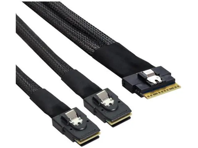 Alt view image 3 of 5 - 1M Slim SAS SFF8654 8i to Dual Mini SAS 4X SFF8087 Internal Server Cable, 12Gbps HighSpeed 32AWG Data Transfer Cord, 10 Ohm Impedance