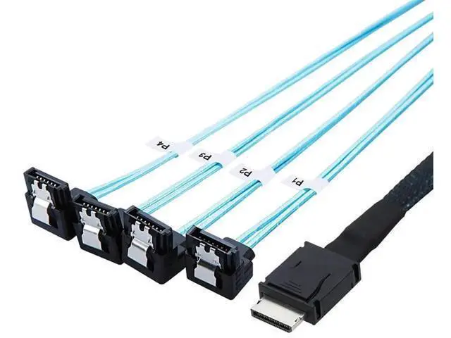 Alt view image 2 of 5 - OCuLink PCIe SAS SFF8611 4i to SATA 7P 90 Degree Cable, 12Gbps HighSpeed Server Hard Drive Connection, 32AWG LowLoss Wire, 0.5M