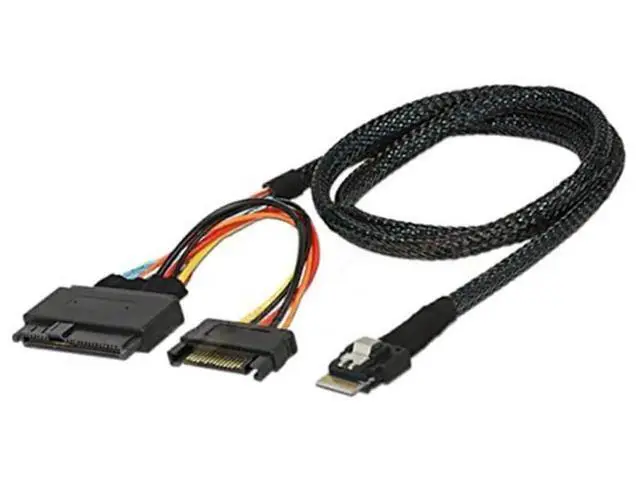 Alt view image 2 of 5 - 31.49 Inches Mini Slimline SAS SFF8654 4i 38P to U.2 SAS SFF8639 ServerGrade Cable with SATA 15Pin Male Power Cable, 24Gbps HighSpeed, 32AWG