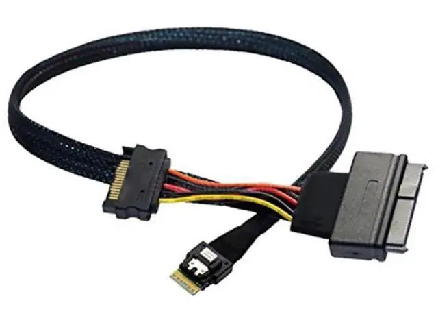 Alt view image 3 of 5 - 31.49 Inches Mini Slimline SAS SFF8654 4i 38P to U.2 SAS SFF8639 ServerGrade Cable with SATA 15Pin Male Power Cable, 24Gbps HighSpeed, 32AWG