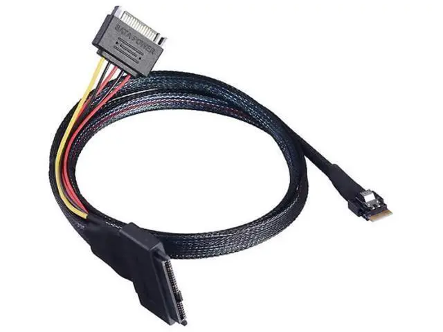 Alt view image 4 of 5 - 31.49 Inches Mini Slimline SAS SFF8654 4i 38P to U.2 SAS SFF8639 ServerGrade Cable with SATA 15Pin Male Power Cable, 24Gbps HighSpeed, 32AWG