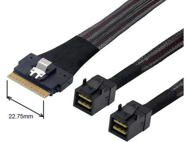 Alt view image 3 of 3 - SAS Slim 4.0 SFF8654 8i PCIE Ultraport Slimline 74Pin to Dual SFF8643 4i PCIExpress Mini SAS HD Cable