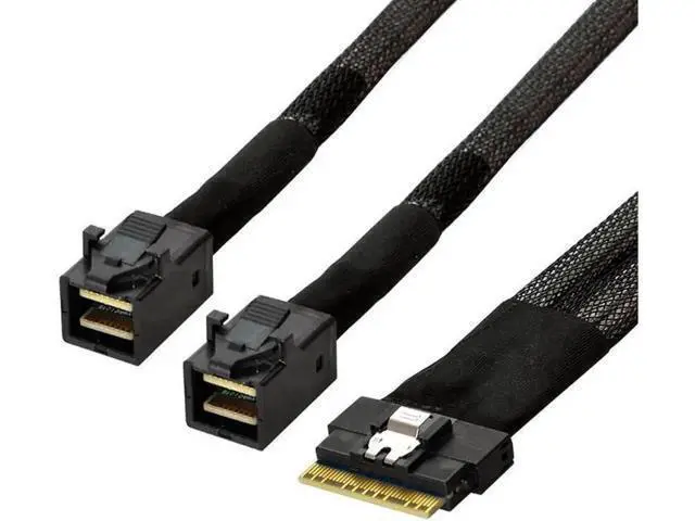 Alt view image 2 of 3 - SAS Slim 4.0 SFF8654 8i PCIE Ultraport Slimline 74Pin to Dual SFF8643 4i PCIExpress Mini SAS HD Cable