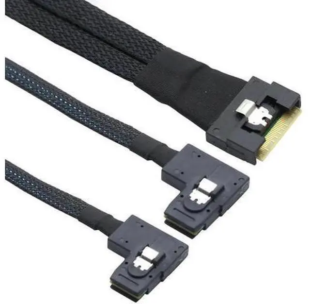 Alt view image 4 of 6 - AntiMisplug PCIe Slimline SAS SFF8654 8i to Dual SAS SFF8087 RightAngle Server Cable, 32AWG HighSpeed Copper Wire Harness, 1m/39.37in