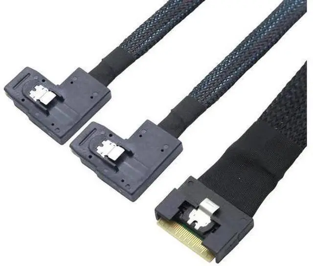 Alt view image 3 of 6 - AntiMisplug PCIe Slimline SAS SFF8654 8i to Dual SAS SFF8087 RightAngle Server Cable, 32AWG HighSpeed Copper Wire Harness, 1m/39.37in