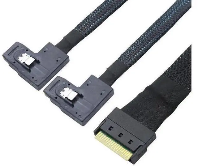 Alt view image 6 of 6 - AntiMisplug PCIe Slimline SAS SFF8654 8i to Dual SAS SFF8087 RightAngle Server Cable, 32AWG HighSpeed Copper Wire Harness, 1m/39.37in