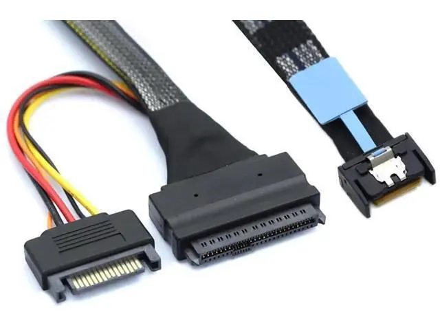 Alt view image 4 of 6 - Gen5 MCIO Slimline SFF8654 4i to SAS SFF8639 U.2 Cable with 15Pin SATA Power, 30Gbps HighSpeed Copper Wire Harness, 1m/39.37in