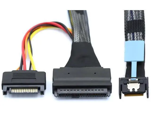 Alt view image 5 of 6 - Gen5 MCIO Slimline SFF8654 4i to SAS SFF8639 U.2 Cable with 15Pin SATA Power, 30Gbps HighSpeed Copper Wire Harness, 1m/39.37in