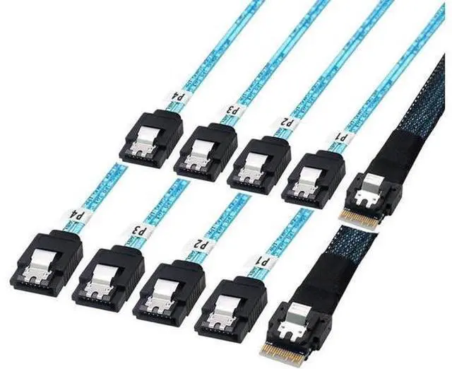 Main image of Internal Mini SAS to SATA Cable, SFF8654 to SATA 12Gbps HighSpeed Connecting Line, MultiLane Mini SAS Host Internal Server Cable, 1.6FT, 2Pack