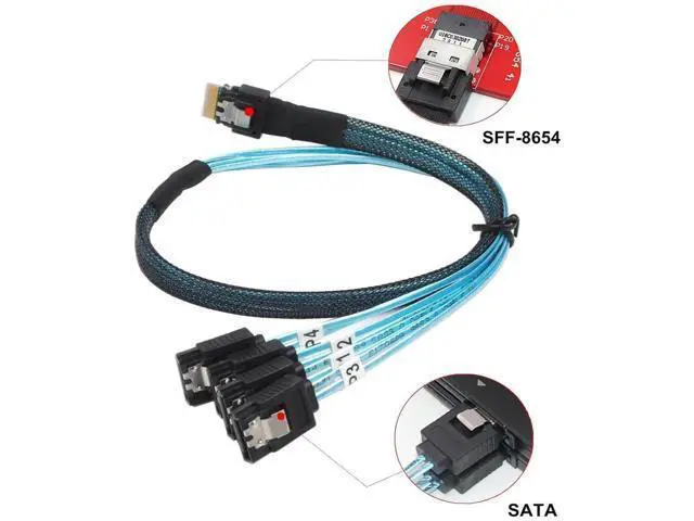 Alt view image 2 of 5 - Internal Mini SAS to SATA Cable, SFF8654 to SATA 12Gbps HighSpeed Connecting Line, MultiLane Mini SAS Host Internal Server Cable, 1.6FT, 2Pack