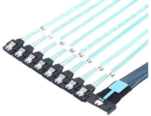 Main image of MCIO PCIe SAS SFF8654 8i to 8×SATA 7Pin Female Straight Cable, HighSpeed Server Hard Drive Converter Cable, 32AWG, 85 Impedance, 1M