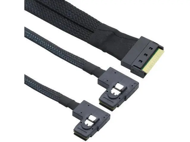 Alt view image 6 of 6 - AntiMisplug PCIe Slimline SAS SFF8654 8i to Dual SAS SFF8087 RightAngle Server Cable, 32AWG HighSpeed Copper Wire Harness, 0.5M/19.68in