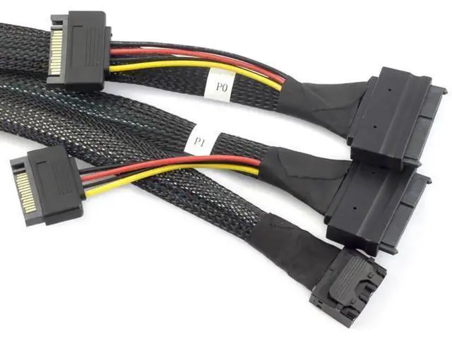 Alt view image 2 of 5 - 0.5m Mini SAS HD 8643 4i to Dual SAS 8639 Cable with SATA 15Pin Power, 12Gbps HighSpeed Server Interconnect, 32AWG Copper Wire