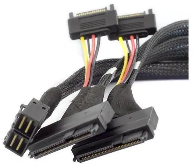 Main image of 0.5m Mini SAS HD 8643 4i to Dual SAS 8639 Cable with SATA 15Pin Power, 12Gbps HighSpeed Server Interconnect, 32AWG Copper Wire