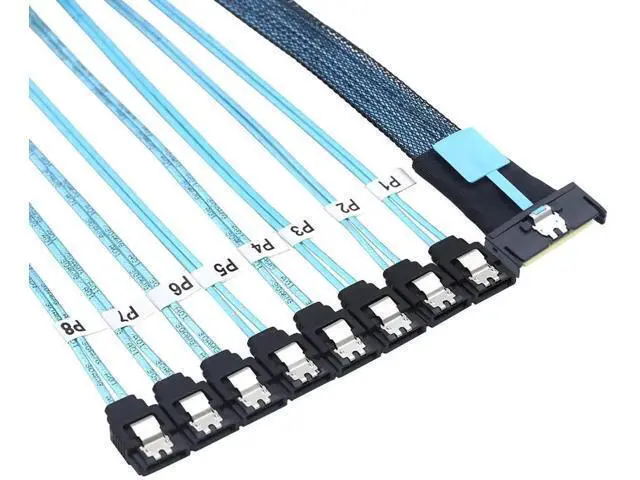 Alt view image 3 of 6 - MCIO PCIe SAS SFF8654 8i to 8×SATA 7Pin Female Straight Cable, HighSpeed Server Hard Drive Converter Cable, 32AWG, 85 Impedance, 1M