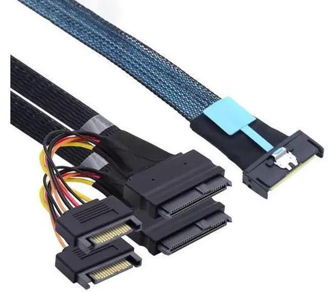 Main image of 31.49 Inches Slimline SAS MCIO 8i 74Pin to Dual SFF8639 Server Cable with 15Pin Power Cable, 24Gbps HighSpeed Server Data Cable