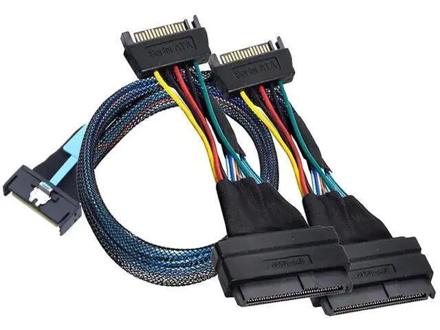 Alt view image 4 of 6 - 31.49 Inches Slimline SAS MCIO 8i 74Pin to Dual SFF8639 Server Cable with 15Pin Power Cable, 24Gbps HighSpeed Server Data Cable