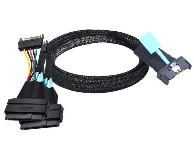 Alt view image 2 of 6 - 31.49 Inches Slimline SAS MCIO 8i 74Pin to Dual SFF8639 Server Cable with 15Pin Power Cable, 24Gbps HighSpeed Server Data Cable