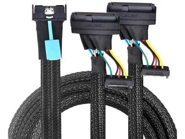 Alt view image 3 of 6 - 31.49 Inches Slimline SAS MCIO 8i 74Pin to Dual SFF8639 Server Cable with 15Pin Power Cable, 24Gbps HighSpeed Server Data Cable