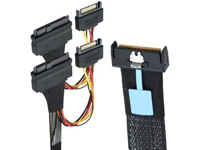 Alt view image 6 of 6 - 31.49 Inches Slimline SAS MCIO 8i 74Pin to Dual SFF8639 Server Cable with 15Pin Power Cable, 24Gbps HighSpeed Server Data Cable