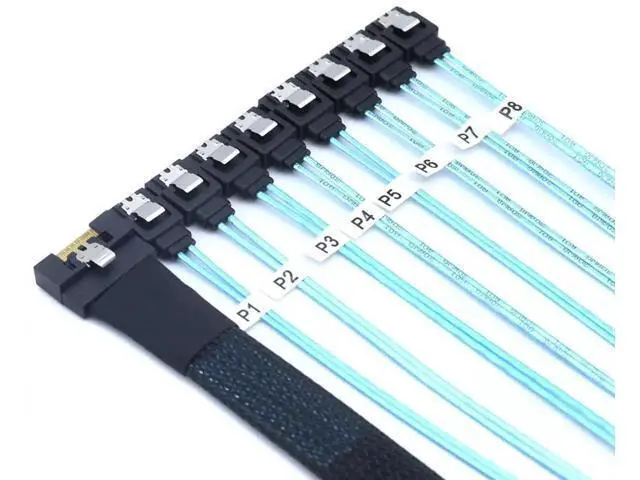 Alt view image 2 of 6 - PCIE Slimline SAS SFF8654 8i to 8×SATA Hard Drive Cable, 32AWG Copper, FullHousing AntiMisplug Design, 24Gbps HighSpeed Harness, 0.5M/19.68in