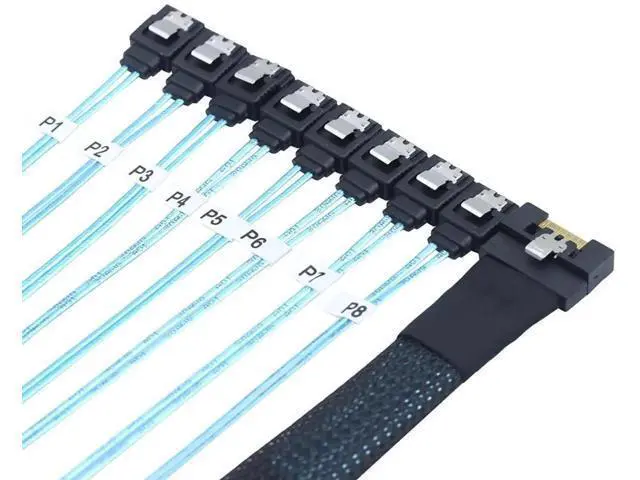 Alt view image 6 of 6 - PCIE Slimline SAS SFF8654 8i to 8×SATA Hard Drive Cable, 32AWG Copper, FullHousing AntiMisplug Design, 24Gbps HighSpeed Harness, 0.5M/19.68in