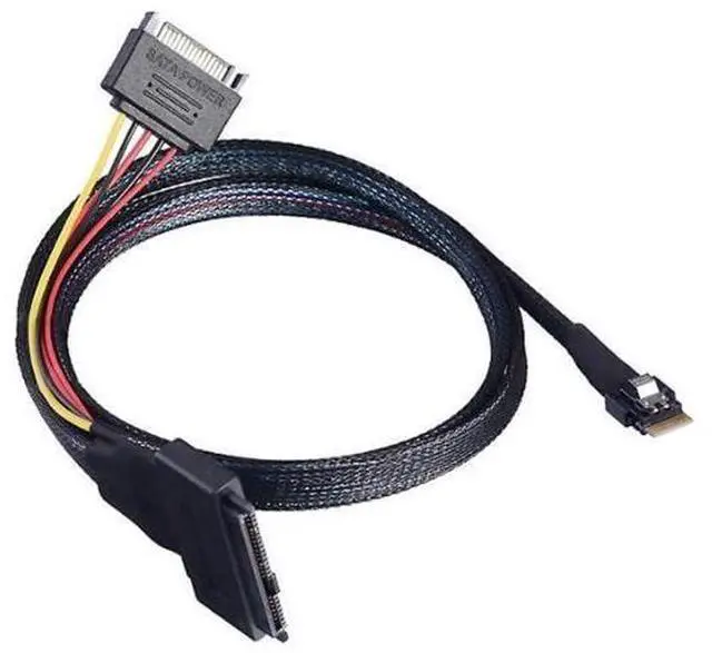 Alt view image 4 of 5 - 31.49 Inches Mini Slimline SAS SFF8654 4i 38P to U.2 SAS SFF8639 ServerGrade Cable with SATA 15Pin Male Power Cable, 24Gbps HighSpeed, 32AWG