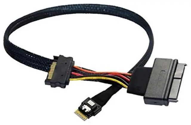 Alt view image 3 of 5 - 31.49 Inches Mini Slimline SAS SFF8654 4i 38P to U.2 SAS SFF8639 ServerGrade Cable with SATA 15Pin Male Power Cable, 24Gbps HighSpeed, 32AWG