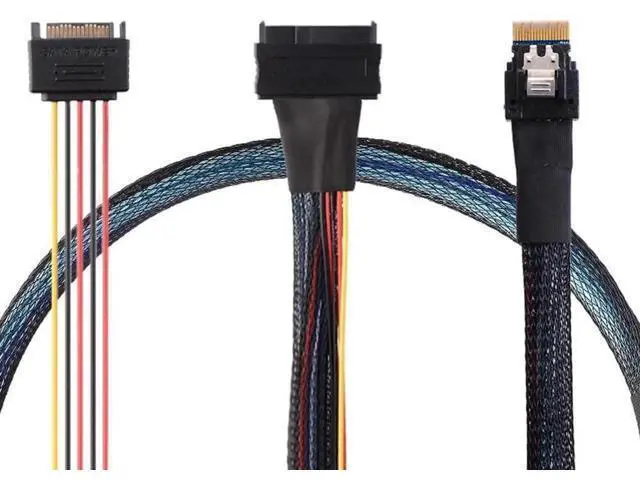 Alt view image 5 of 5 - 31.49 Inches Mini Slimline SAS SFF8654 4i 38P to U.2 SAS SFF8639 ServerGrade Cable with SATA 15Pin Male Power Cable, 24Gbps HighSpeed, 32AWG