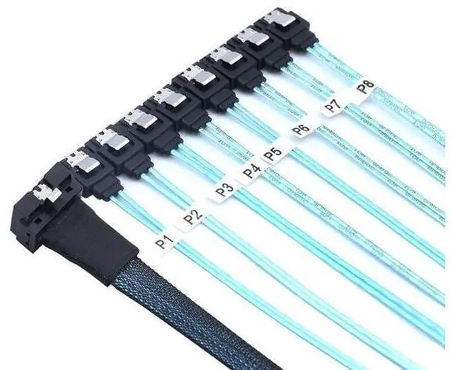 Alt view image 2 of 6 - PCIe SlimSAS LP LowProfile SFF8654 8i 74Pin to 8×SATA Server Cable, 100 Impedance, 30AWG HighSpeed Data Cable, 1M