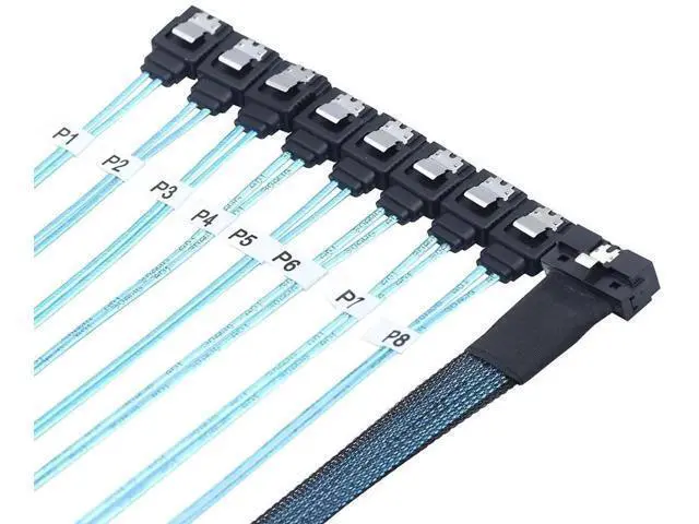 Alt view image 4 of 6 - PCIe SlimSAS LP LowProfile SFF8654 8i 74Pin to 8×SATA Server Cable, 100 Impedance, 30AWG HighSpeed Data Cable, 1M