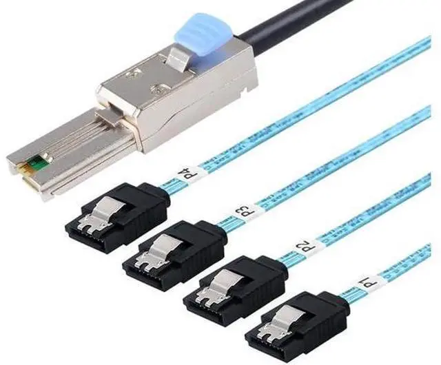 Main image of Mini SAS 26Pin SFF8088 Male to 4×SATA 4Pin Female Breakout Cable with Latch, 1M/3.3FT, Mini SAS Host/Controller to 4 SATA Target/Backplane