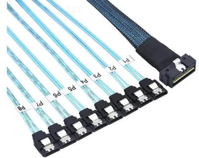 Main image of 0.5M PCIe SlimSAS LP LowProfile SFF8654 8i 74Pin to 8×SATA Server Cable, 100 Ohm 30AWG HighSpeed Data Cable