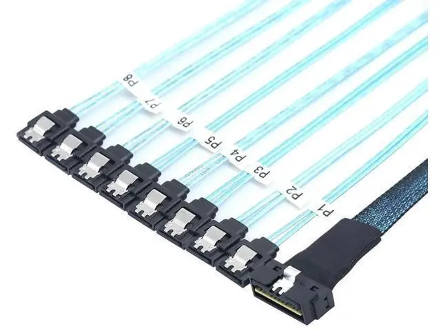 Alt view image 5 of 6 - 0.5M PCIe SlimSAS LP LowProfile SFF8654 8i 74Pin to 8×SATA Server Cable, 100 Ohm 30AWG HighSpeed Data Cable