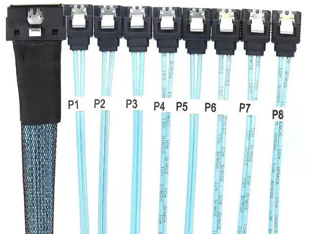 Alt view image 6 of 6 - 0.5M PCIe SlimSAS LP LowProfile SFF8654 8i 74Pin to 8×SATA Server Cable, 100 Ohm 30AWG HighSpeed Data Cable