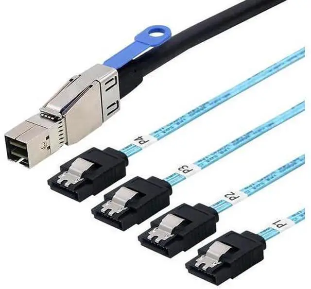 Alt view image 4 of 5 - Mini SAS HD SFF8644 with IC Chip to 4×SATA 7Pin Fanout Cable, 6Gbps HighSpeed Server Hard Drive Interconnect Cable, 28AWG Pure Copper, 1M