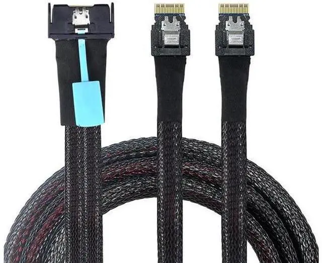 Alt view image 3 of 6 - Gen5 MCIO 8X Slimline SAS 8i to Dual SFF8654 4i Server Cable, 24Gbps HighSpeed Data Transfer Cord, 85 Ohm Impedance, 0.8M