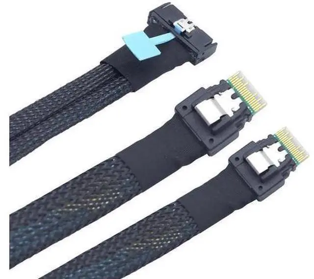 Alt view image 4 of 6 - Gen5 MCIO 8X Slimline SAS 8i to Dual SFF8654 4i Server Cable, 24Gbps HighSpeed Data Transfer Cord, 85 Ohm Impedance, 0.8M