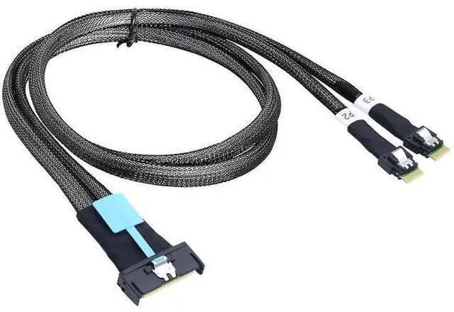 Alt view image 5 of 6 - Gen5 MCIO 8X Slimline SAS 8i to Dual SFF8654 4i Server Cable, 24Gbps HighSpeed Data Transfer Cord, 85 Ohm Impedance, 0.8M