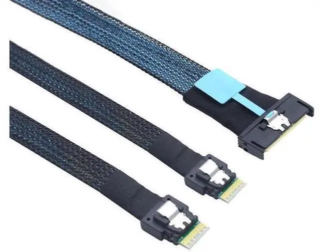 Alt view image 6 of 6 - Gen5 MCIO 8X Slimline SAS 8i to Dual SFF8654 4i Server Cable, 24Gbps HighSpeed Data Transfer Cord, 85 Ohm Impedance, 0.8M