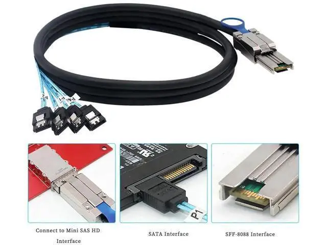 Alt view image 2 of 5 - 0.5M Mini SAS HD SFF8088 26P to 4×SATA 7P Female Cable, 6Gbps HighSpeed Server Hard Drive Connection Cable, 28AWG, 10 Ohm
