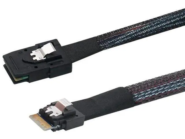 Alt view image 3 of 5 - 2PCS Slim Line SAS 4.0 Cable, SFF8654 4i 38Pin Host to Mini SAS 4i SFF8087 36Pin Target Cable, 1.6FT, Black